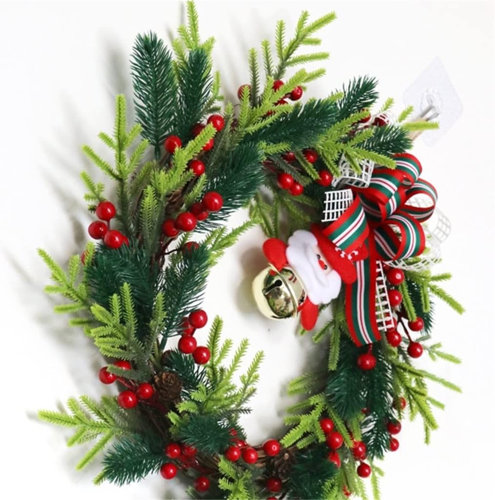 Santa Doll Bowknot Christmas Door Wreaths Traditional Decorations Decor Garland Party Holiday Scenery(D)