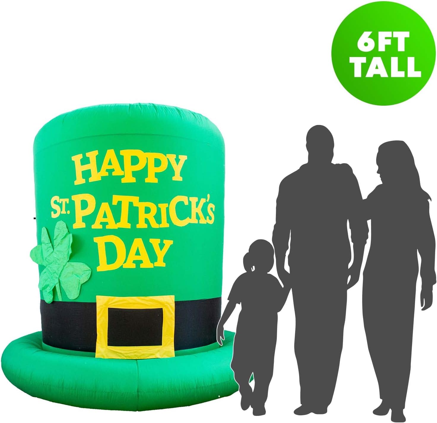 Holidayana 6ft St Patricks Day Inflatable Top Hat - Large St Patty’s Shamrock Leprechaun Hat Blow Up Yard Decoration, Includes Built-in Bulbs, Tie-Down Points, and Powerful Built-in Fan : Patio, Lawn & Garden