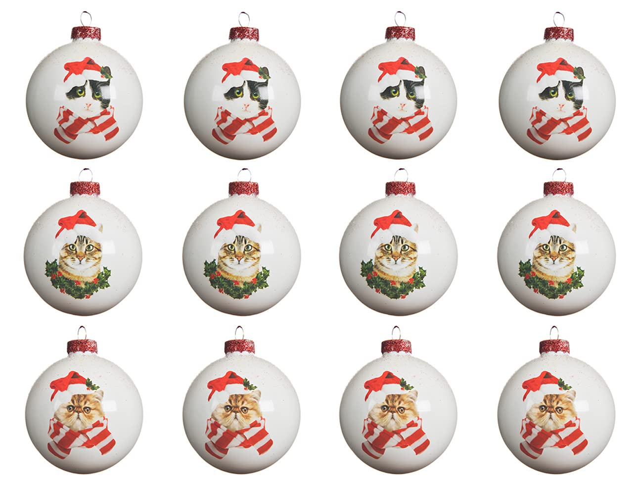 Boules de Noël en verre Decoris de 8 cm avec motifs élégants pour sapin - Lot de 12