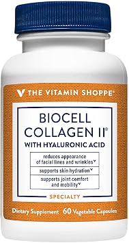 The Vitamin Shoppe Collagen Type II 1000MG - Joint Health, Cartilage Support & Flexibility, with Hyaluronic Acid 60 Vegetable Capsules