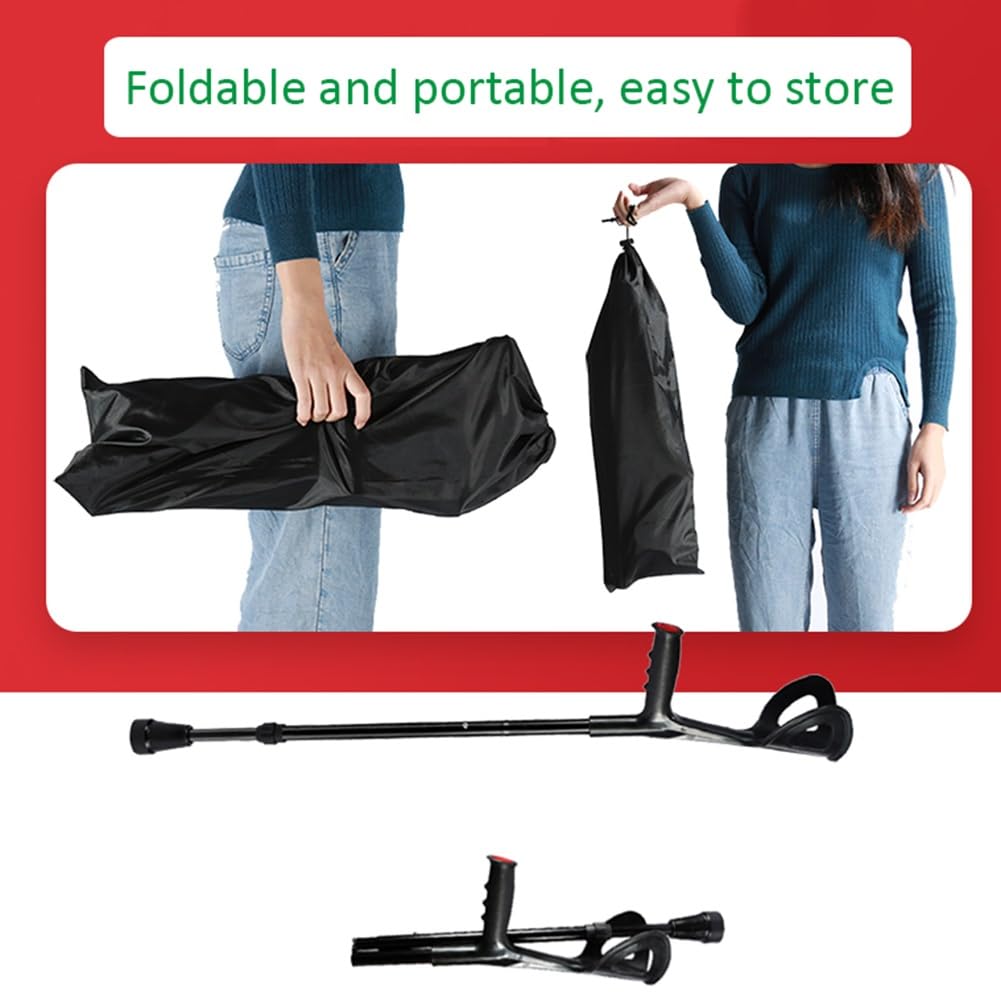 Muletas Plegables para Viajes, muletas de antebrazo Plegables para Adultos, muletas de Altura Ajustable para Caminar (Color: 2 Piezas Negras)