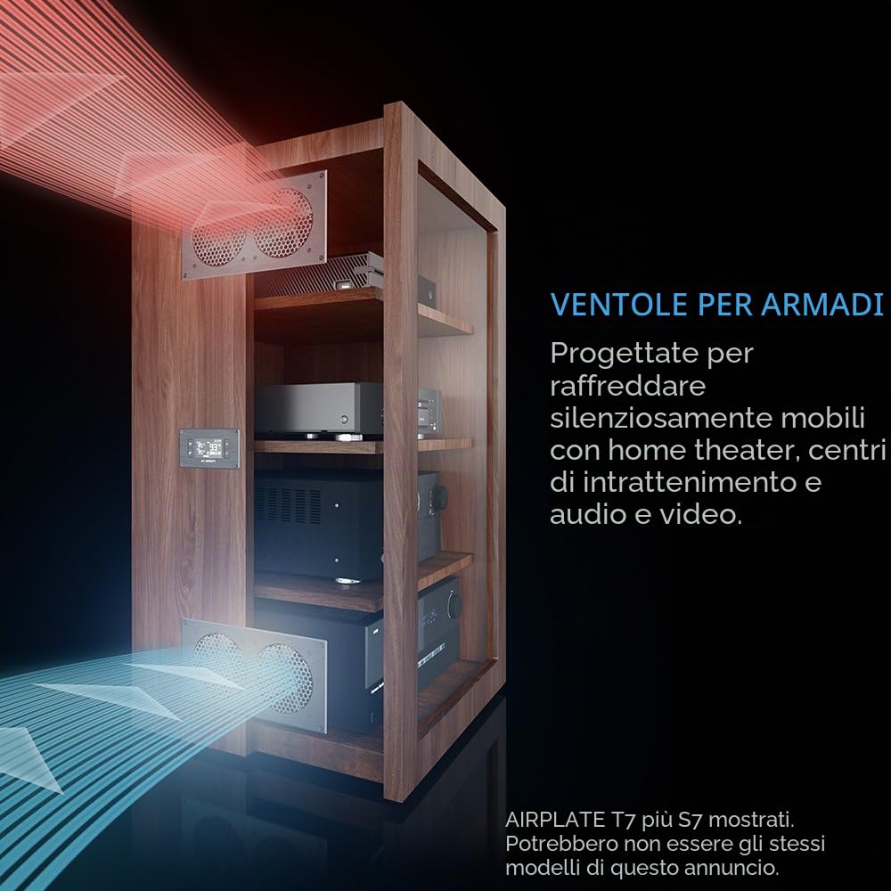 AC Infinity AIRPLATE T8 Bianco Silenzioso Sistema di Raffreddamento Doppia Ventola 6" | Con controllo termostato, per armadi AV Home Theater