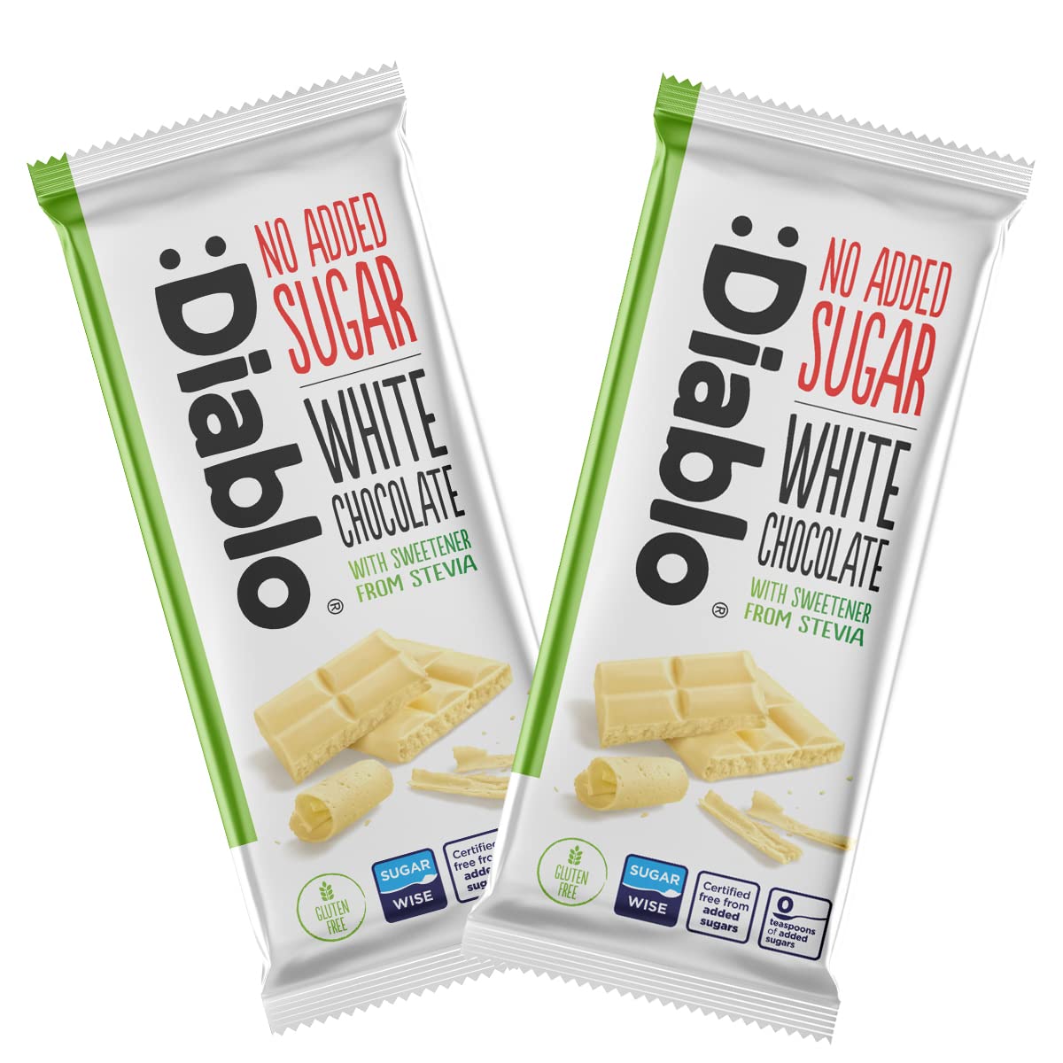 Diablo White Chocolate with Stevia | No Added Sugar | Gluten Free | Chocolate Hamper Available - Perfect for Gifting | 75g (Pack Of 2)