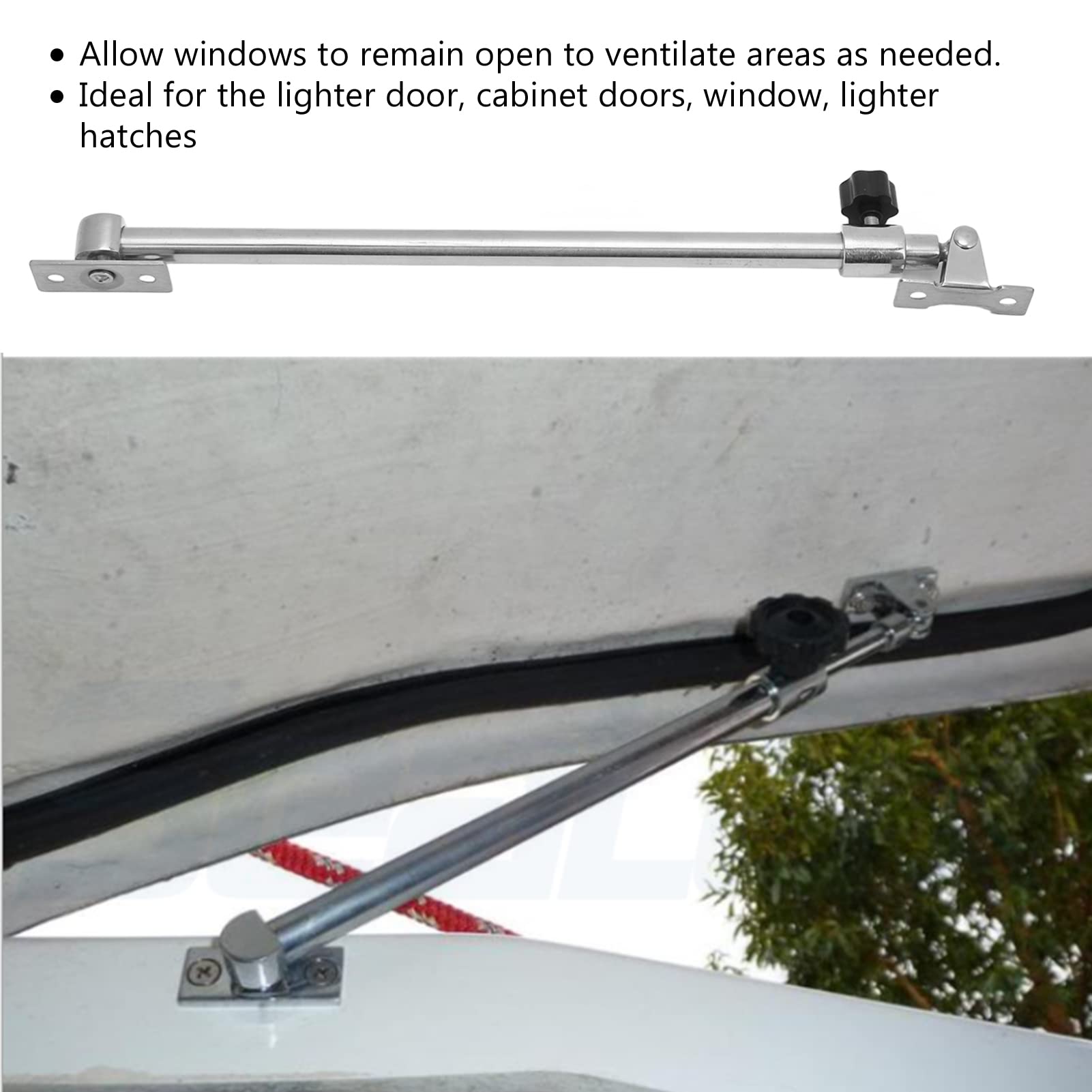 Akozon Lukeneinsteller, 299‑534 Mm Teleskop Lukenhalter Edelstahl Fenstertüreinsteller für RV Yacht Schiff RV