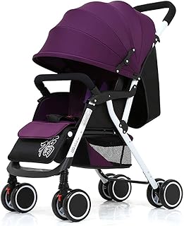 Strollers NAUY @ Cochecito de bebé, Carro de bebé Ligero Plegable de 4 Ruedas y 4 Estaciones de suspensión Universal Carro recién Nacido Sillas de Paseo (Color : Morado Oscuro)