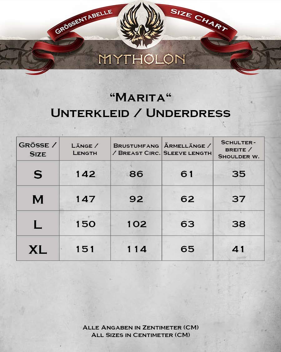 MYTHOLON Marita Unterkleid Langarm, Mittelalter Gewandung leichte Baumwolle, LARP Verkleidung Damen (Medium, Braun)