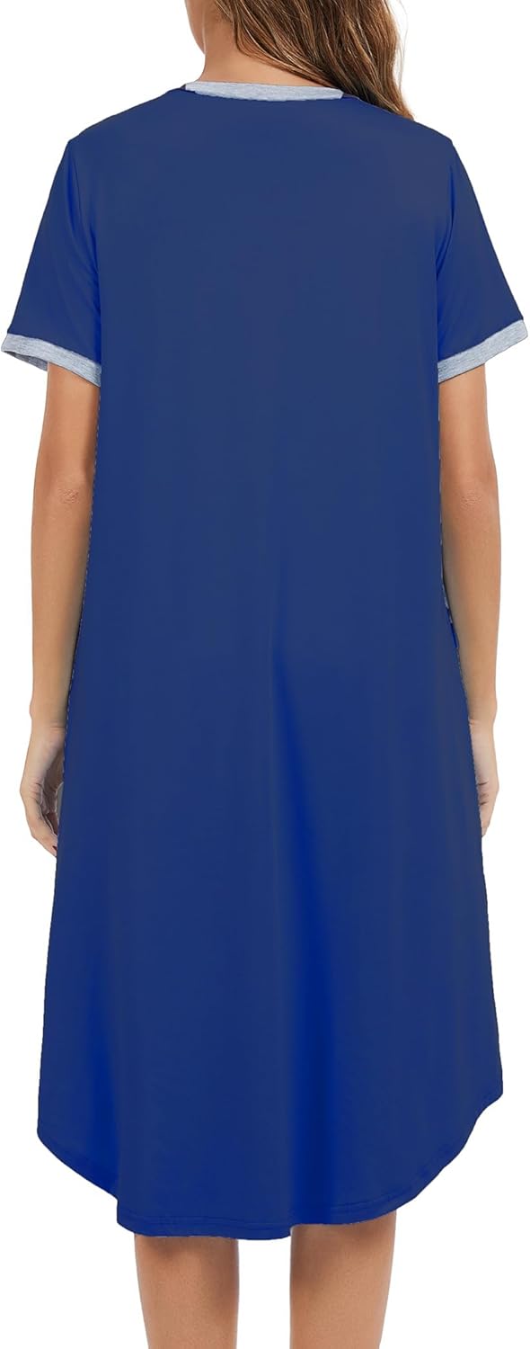 Nightgowns for Women Soft Cotton Short Sleeve Botton Night Gowns Long Sleepwear with Pockets - Image 4