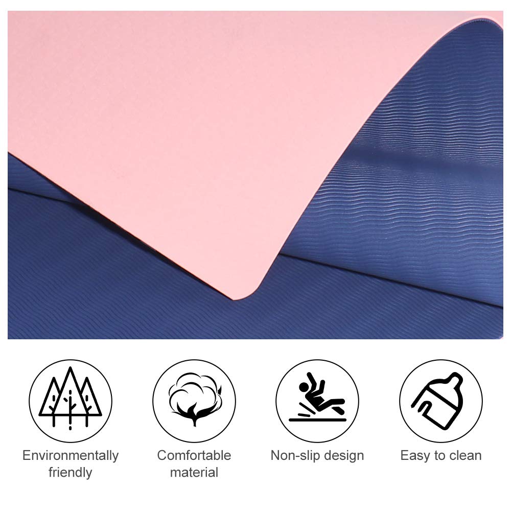 Esterilla Yoga, Alfombrilla de Yoga Texturizada Antideslizante 3*Banda de Resistencia,1* Correa de Transporte para Ejercicios para Yoga, Pilates y Ejercicios de Piso 183x61x0.6 cm (Rosa-Azul)