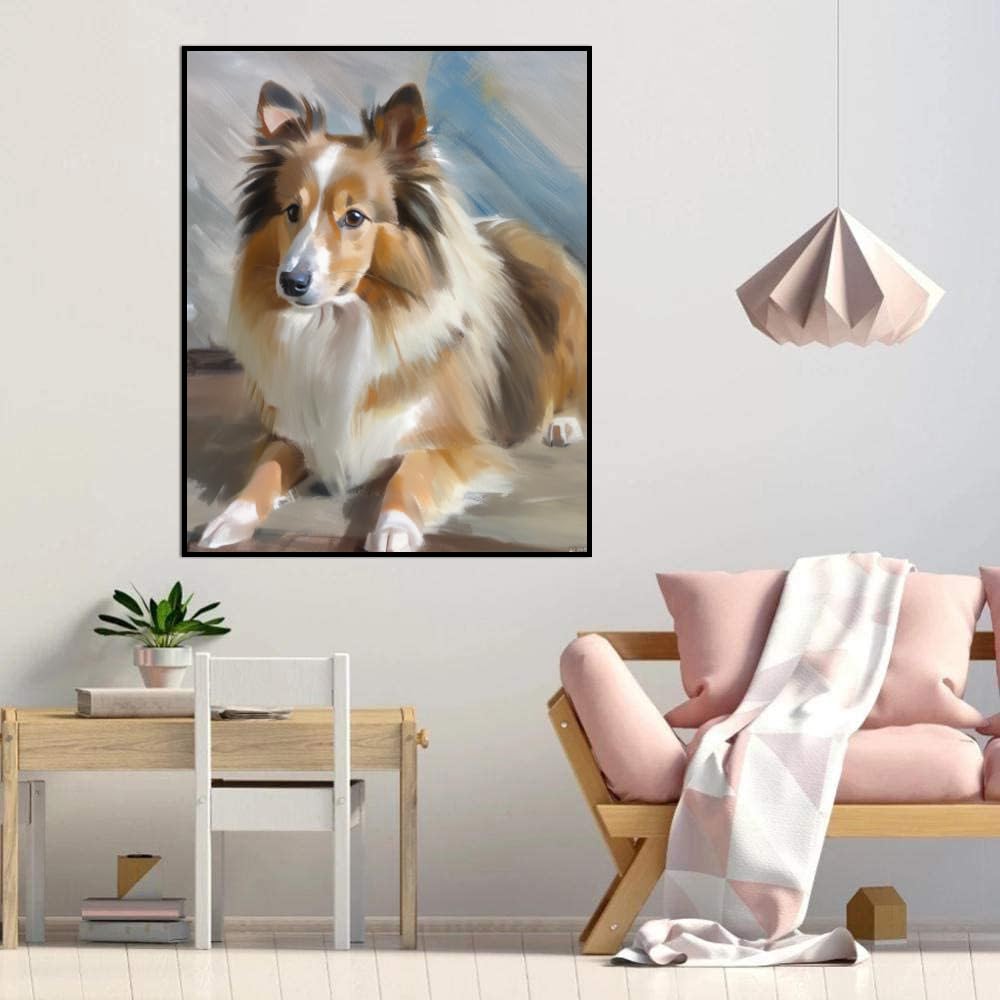 DIY Paint by Numbers Shetland Sheep Dog on Canvas Painting Kits for Adult, Beginner Oil Painting Kits Gift 20x24inch(50x60cm) Frameless