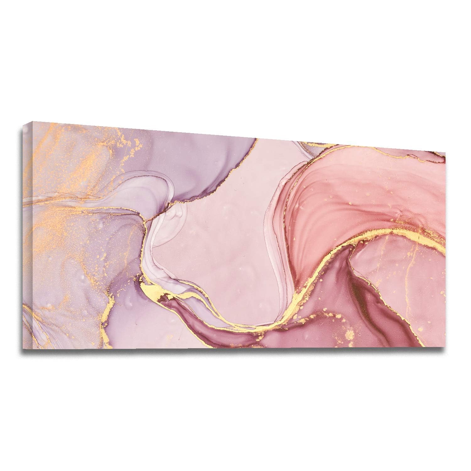 Abstract Canvas Wall Art - 48x24 Inch Pink and Gold Marble Stone Texture Picture Prints Wall Decor Gallery Wrapped for Living Room Girls Room Wall Decoration