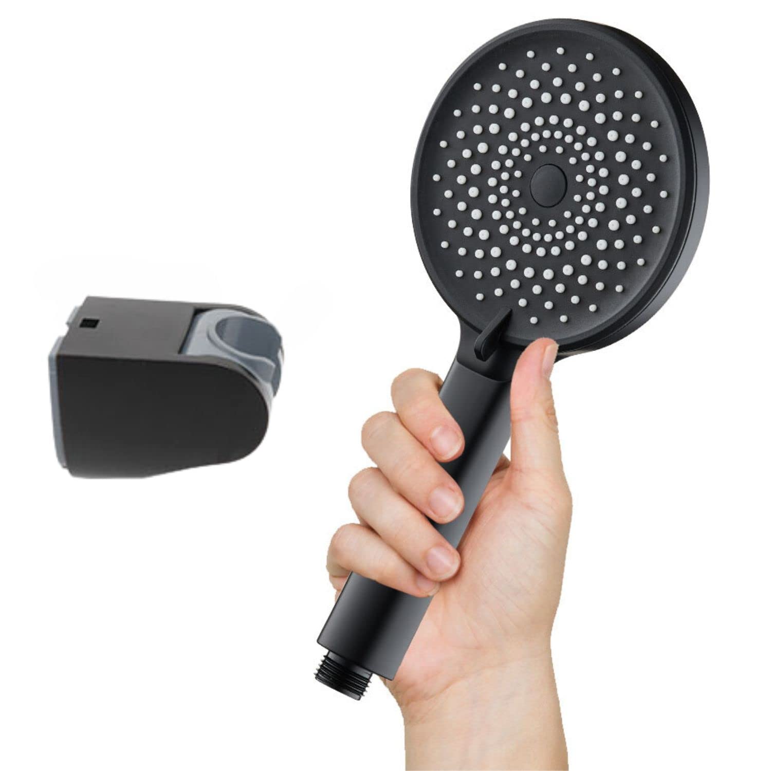 Black Shower Head Holder, Large Showerhead Power Booster Water Saving