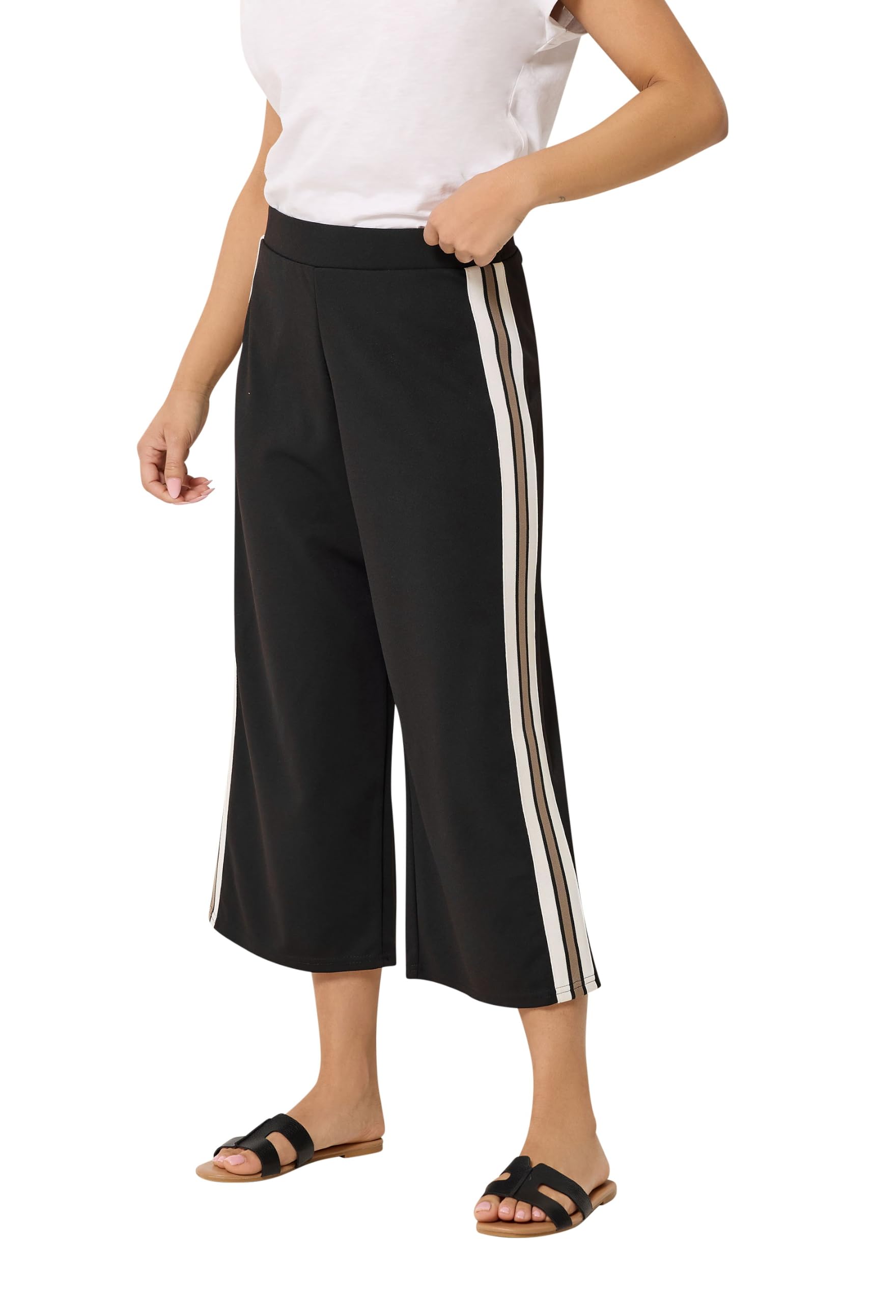 M&Co Petite Cropped Side Stripe Trousers - Women's Black