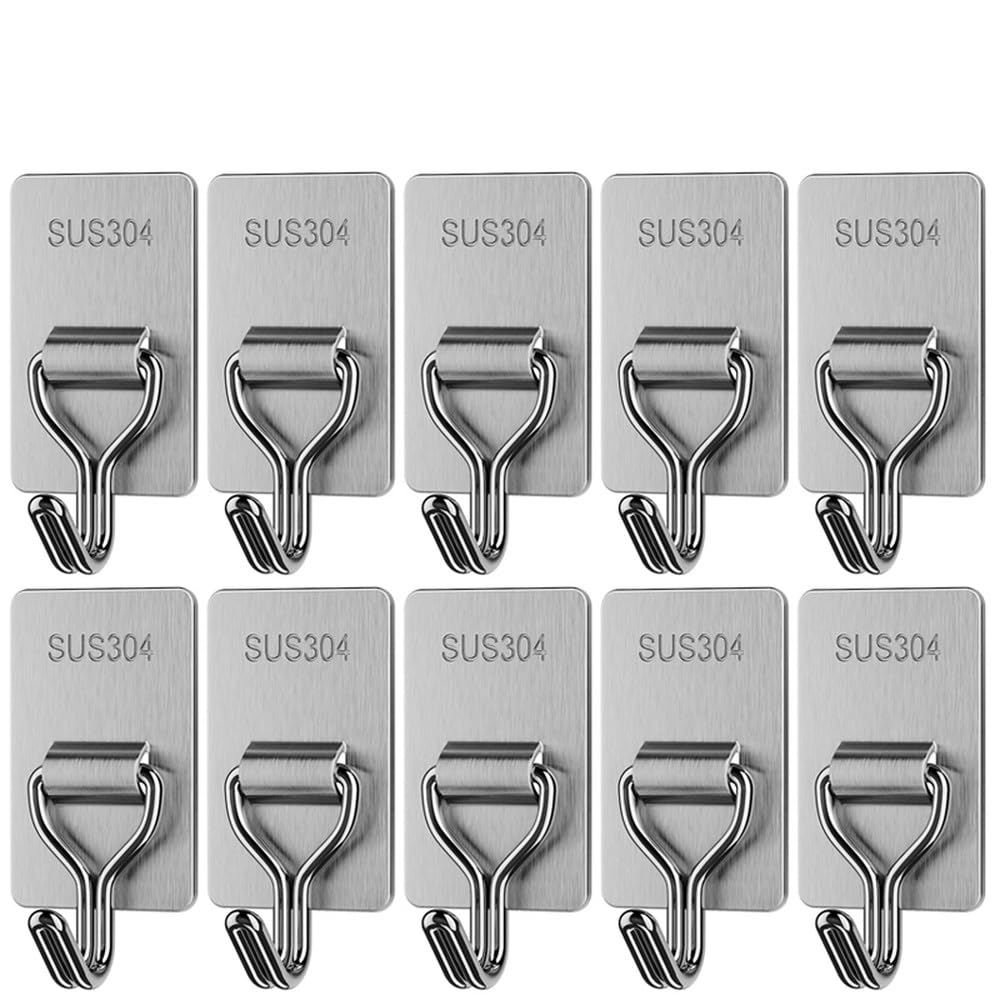 5/10 ganchos de pared de acero inoxidable, autoadhesivos, resistentes, ganchos para colgar, impermeables, adhesivos, toallas de baño, llaves, abrigos, bolsas, 10 unidades, 1