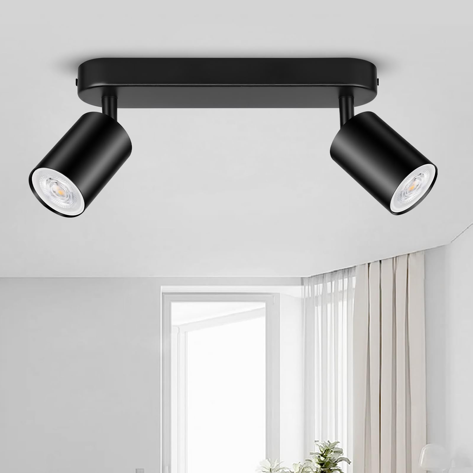 GeyouLux LED Ceiling Light 2 Spots Black Adjustable 350°+90° Modern GU10 Aluminium Ceiling Light Suitable for Kitchens Living Rooms Bedroom (No Bulb)