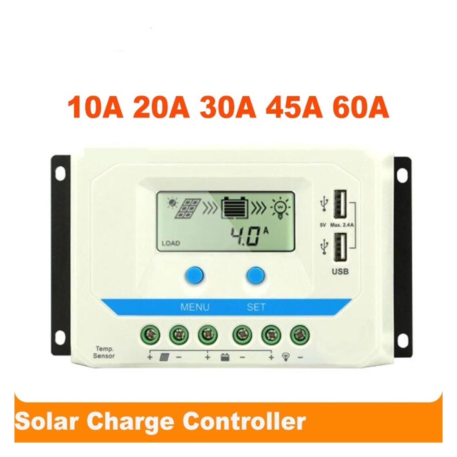 Regolatore Di Carica Solare 60A 45A 30A 20A 10A 12V 24V Retroilluminazione Automatica LCD Del Pannello Dual USB(30A)