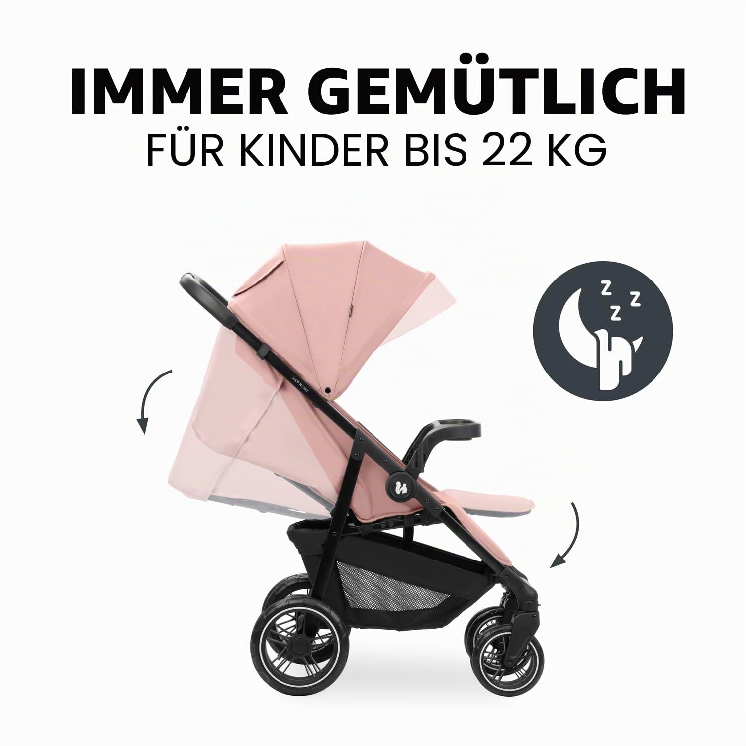 Hauck Shop N Care Dunkelrosa Leichter Kinderwagen 8,5 kg mit Snackschale Getränkehalter Regenschutz kompakt einhändig zusammenklappbar voll liegend ab Geburt bis 22 kg