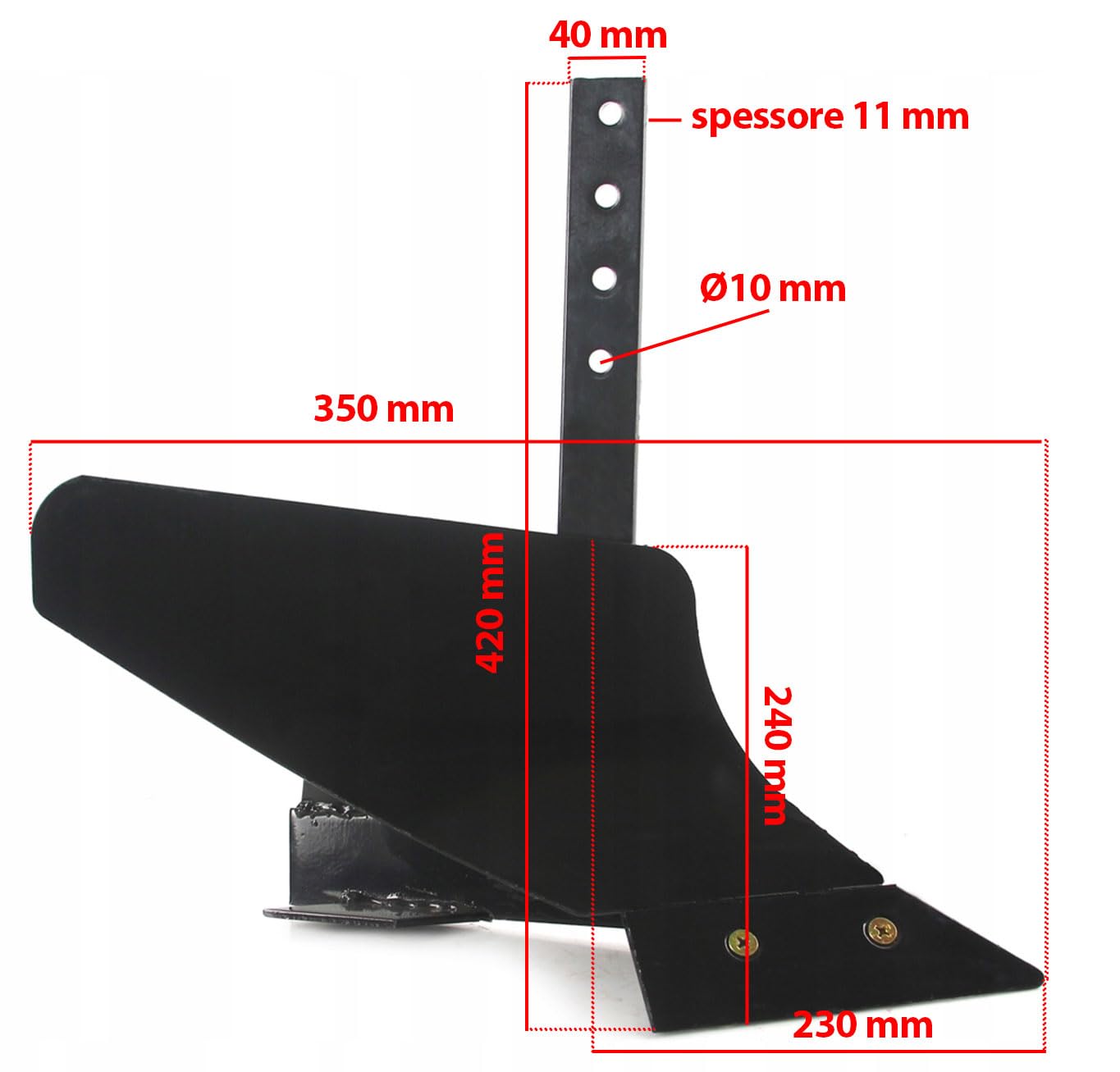 Arado con pala individual para motoazada motocultor | Altura total 42 cm | Longitud hoja 23 cm | Profundidad de trabajo 18-24 cm