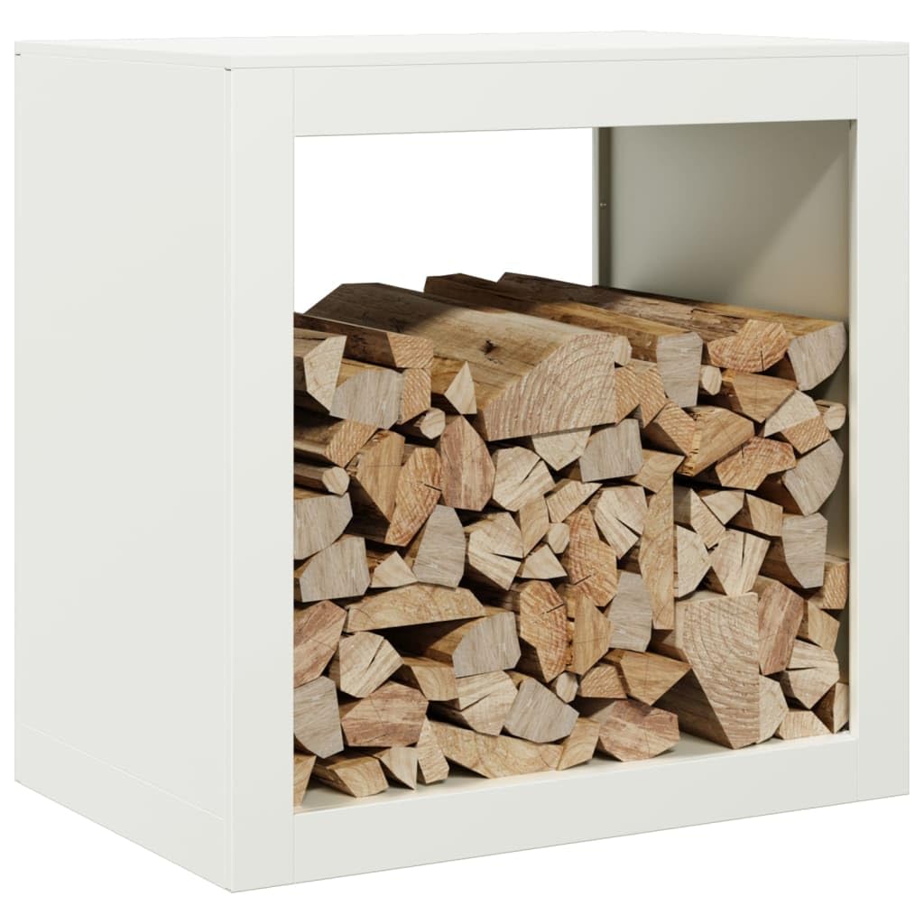 Brennholzregal Weiß Stahl 60x40x60 cm Kaminholzständer für Innenbereich Wohnzimmer Terrasse Garten Hof zur ordentlichen Lagerung von Feuerholz und Scheitholz neben Kamin Ofen