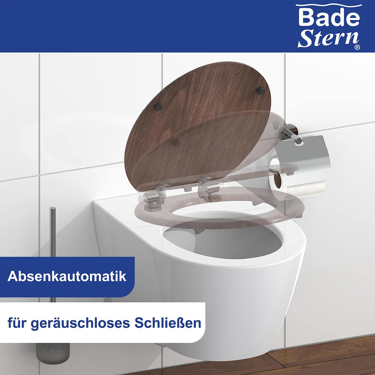 WC Sitz mit Deckel: 2er-Set WC-Sitze mit Absenkautomatik, Dunkelholz-Optik (Toilettensitz mit Deckel, Automatischer Toilettendeckel)