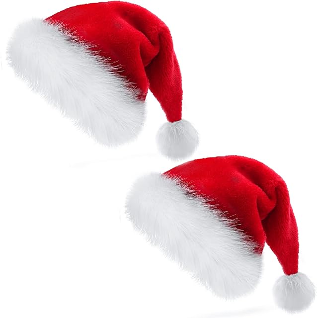 TCJJ Christmas Hat,Santa Hat Adults Holiday Christmas hat Unisex Velvet Cozy Christmas Hat For New Year's Holiday Party Supplies (Red and White)