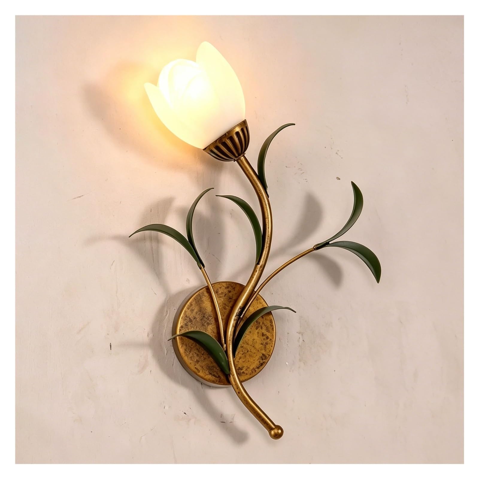 LUOYAOB Mid Century Gold Floral Wall Sconce Vintage Iron Glass Flower Wall Light Fixture for Bedroom Living Room Hallway Dining Cafe Ambient Wall Mounted Light Left Side Version(1LIGHT-a)