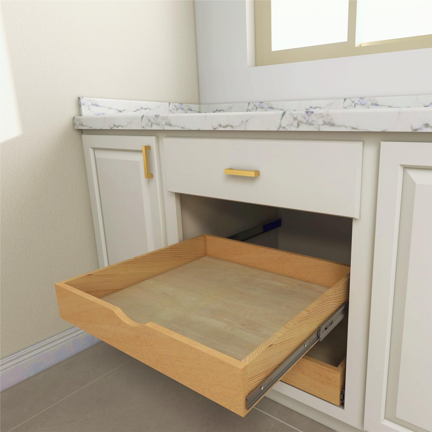 23'' Width Drawer Box Wooden Roll Out Tray Wood Pull Out Tray, Kitchen Cabinet Organizer, Kitchen Organization Storage Drawer, Pantry Organization and Storage Pull-out Shelf (Fit RTA Cabinet B27)