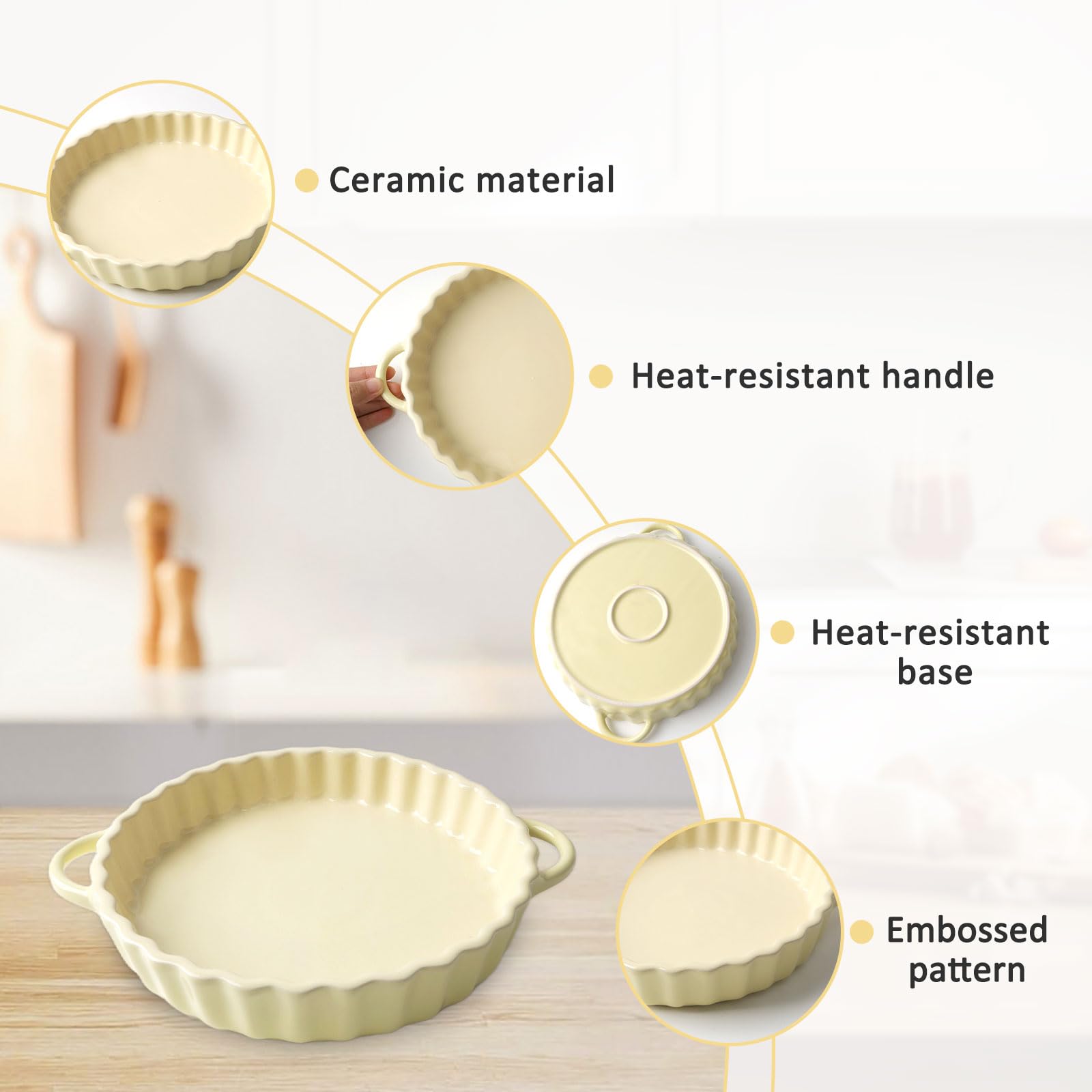 Molde de Cerámica para Quiche, Molde de Cerámica para Tarta 21 x 4,2 cm, Cacerola Redonda, Molden Hondo para Pasteles con Asas, Plato Antiadherente para Pasteles, apto para Microondas y Lavavajillas