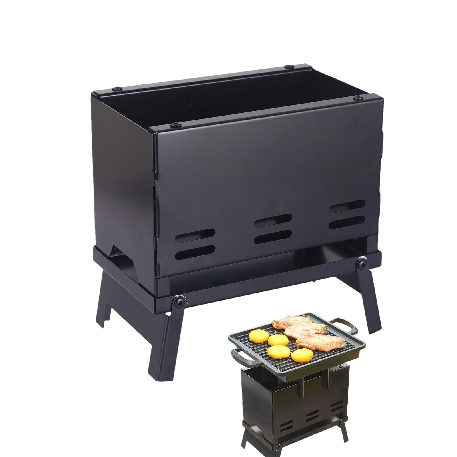 Przenośny grill na węgiel drzewny, składany grill do gotowania na świeżym powietrzu, na piknik, plażę, imprezy i ogród, kompaktowy i łatwy w użyciu grill na węgiel drzewny