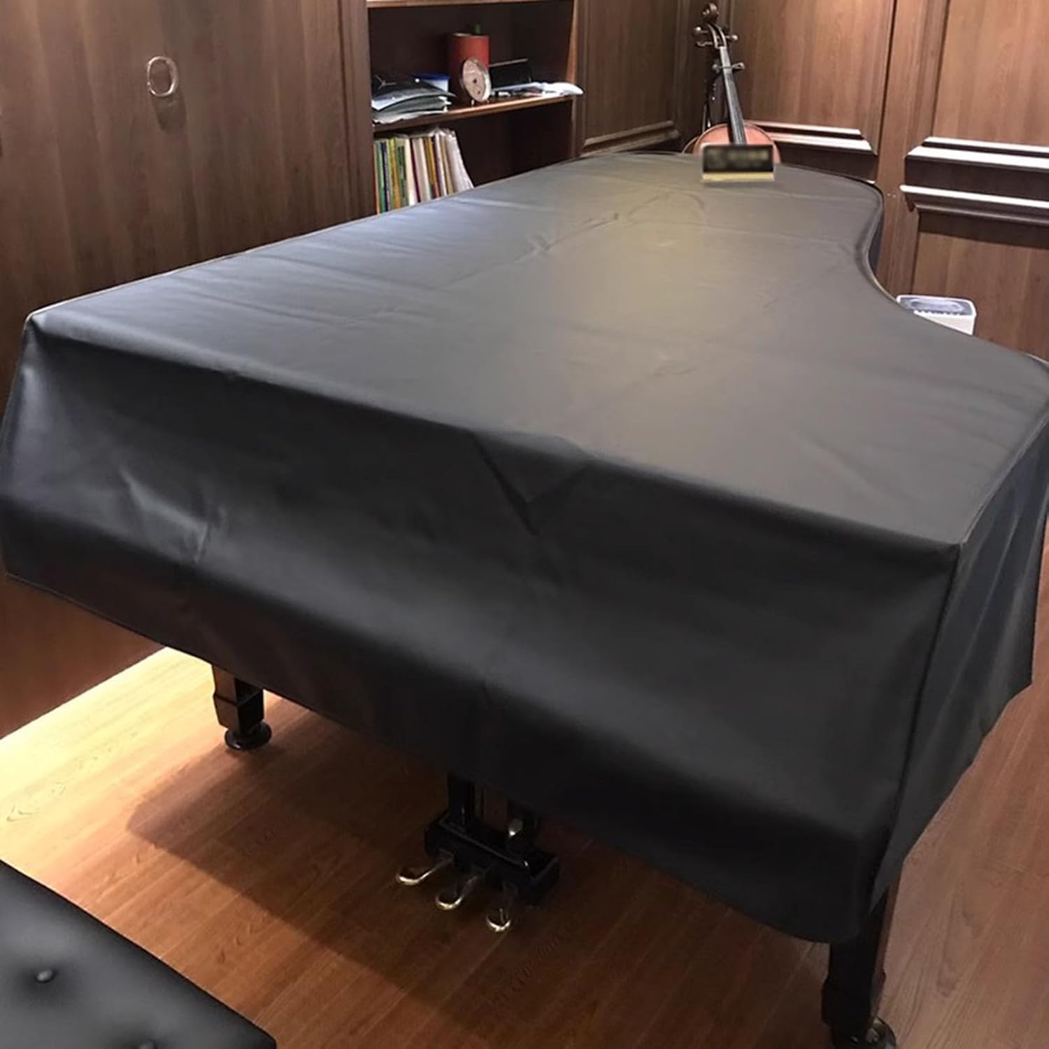 Copertura per pianoforte a coda nera in pelle impermeabile con copertura per panca, antigraffio, 200 cm, protezione antipolvere per pianoforti a coda