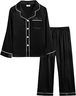 Kid Girls Boys Silk Satin Pajamas Set Long Sleeve Sleepwear Button-Down Pjs Set 2 Pcs Nightwear Sets