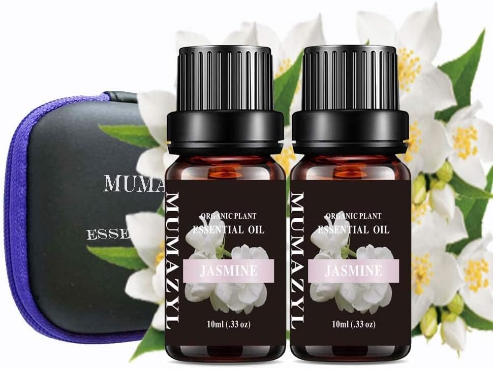 Jasmine Essential Oil Set, Jasmine Oil for Diffuser, Cleaning, Home, Bedroom, Perfumes, Humidifier,Soap, Candles 2 Pack 10ml