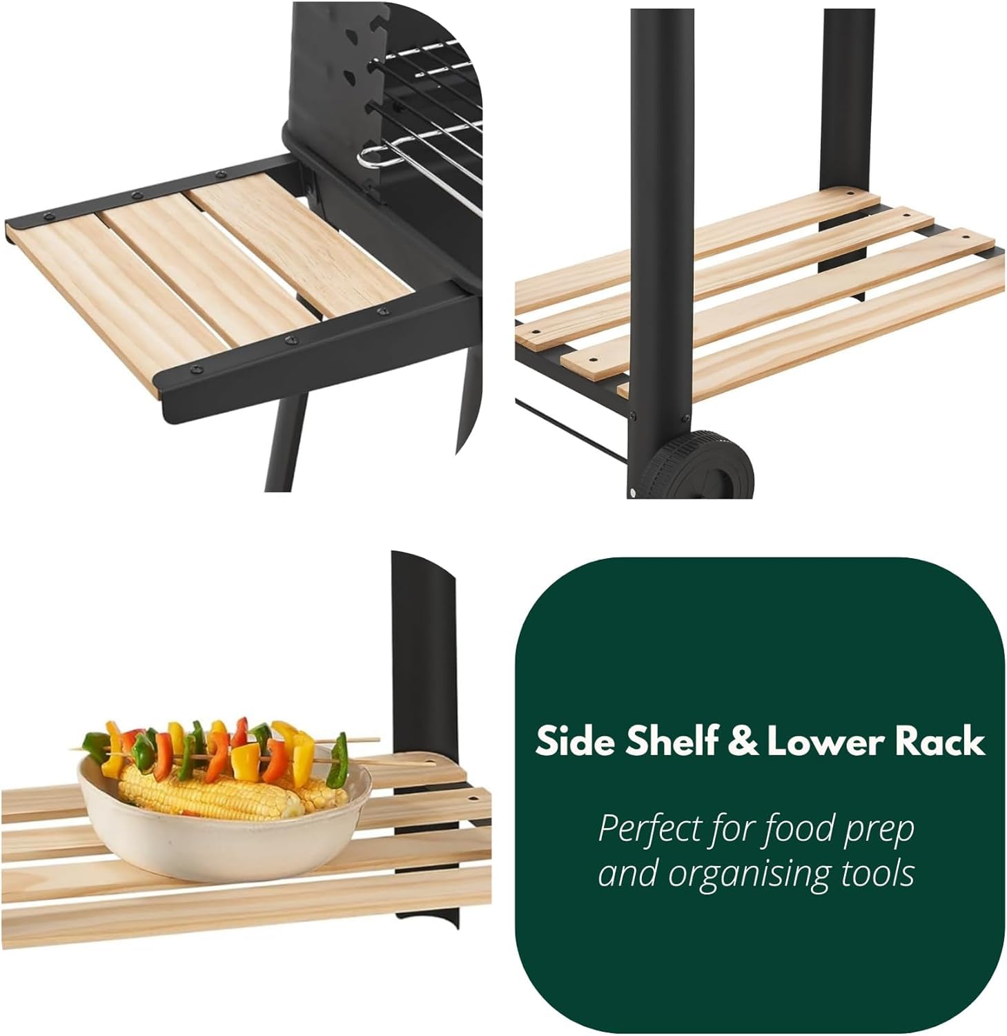 Garden Mile Parrilla de carbón con altura ajustable, carrito portátil para barbacoa con recogedor de cenizas y ruedas para cocinar al aire libre, jardín, fiesta, color negro