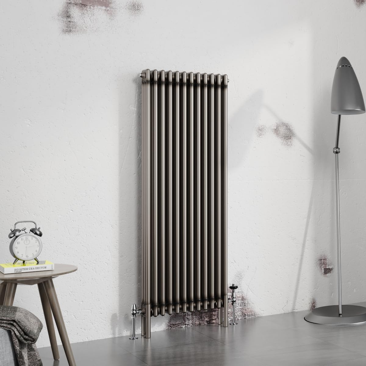 Warmehaus 1500x562mm Raw Metal Vertical 3 Column Radiator Traditional Cast Iron Style Bathroom Radiator Central Heating