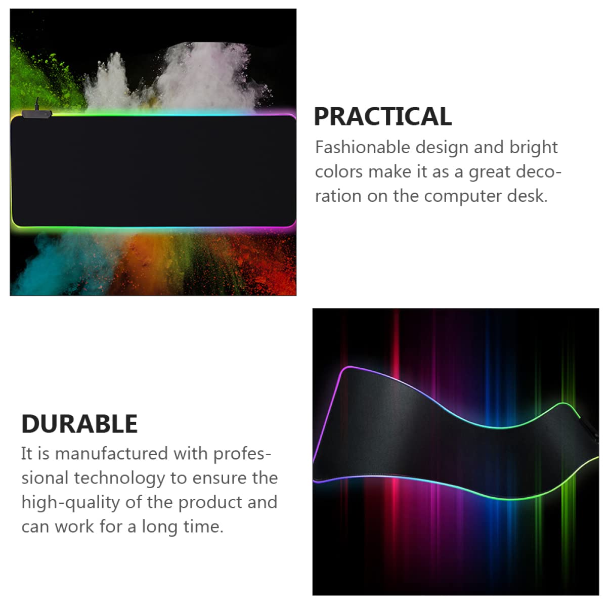 Tappetino per Mouse LED Rgb 800x300 Mm Nero in Gomma | Resistente All’acqua e Sporco, Memoria Spegnimento, Spandex Finitura Luminosa