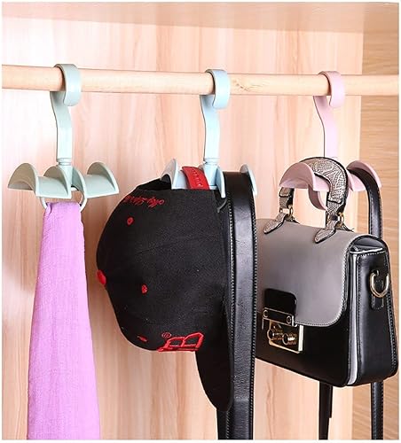 Miniatura 6 de LionWei - 4 perchas de plástico verde con rotación de 360 grados para colgar bolsos, bufandas, mochilas, corbatas, maximiza el espacio de