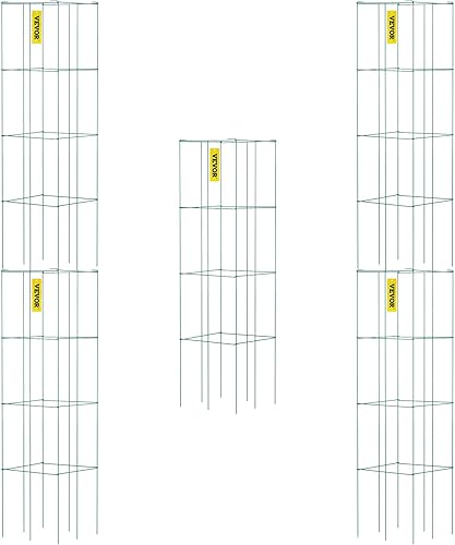 VEVOR Jaulas de tomate, 11.8 x 11.8 x 46.1 pulgadas, 5 paquetes de jaulas cuadradas de soporte para plantas, torres de tomate de acero recubierto de