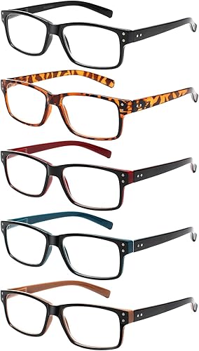 NORPERWIS Gafas de lectura, 5 pares de lentes de calidad con bisagra de resorte para leer para hombres y mujeres (paquete de 5 colores mixtos -2,