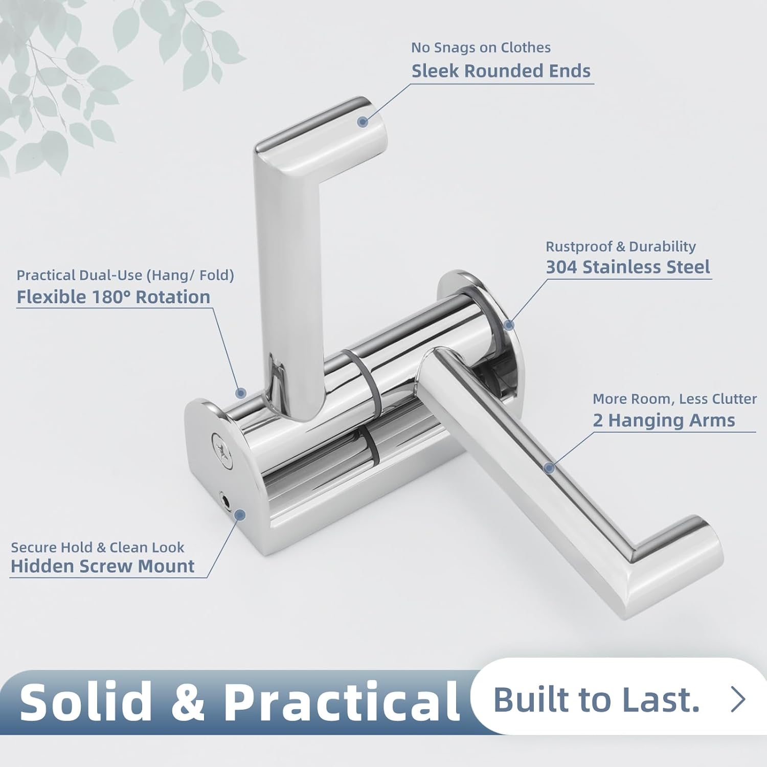 Aomasi Polished Chrome Swivel Towel Hooks 2 Pack, 304 Stainless Steel Wall Mounted Foldable Double Coat Hooks, Max 11lbs Heavy Duty Bathroom Hand Towel Holders