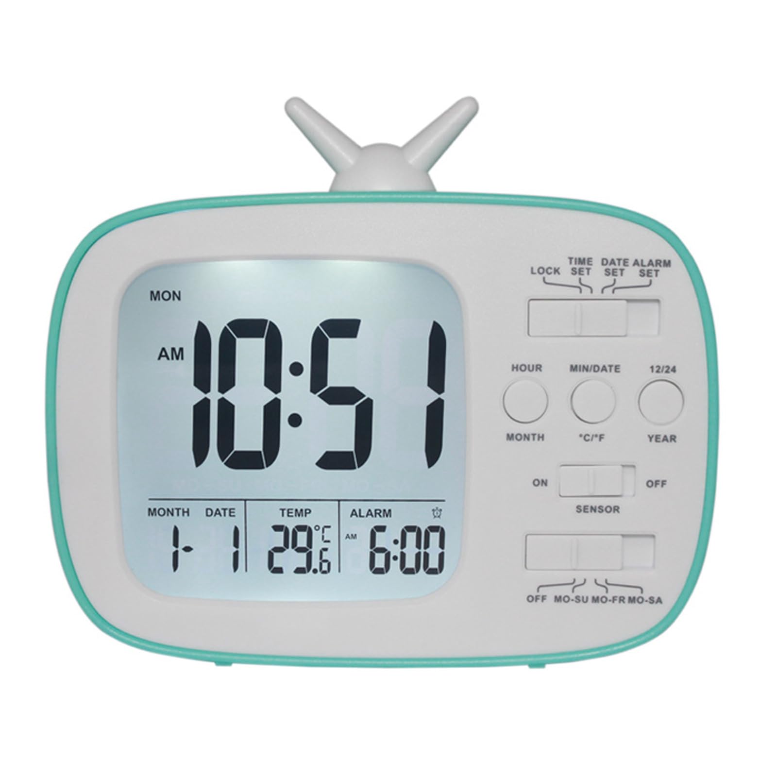 YROHGKPN LED Display Alarm Clock with 2 Weekends and Light Sensors for Children Student Bedsides Calendar Clock