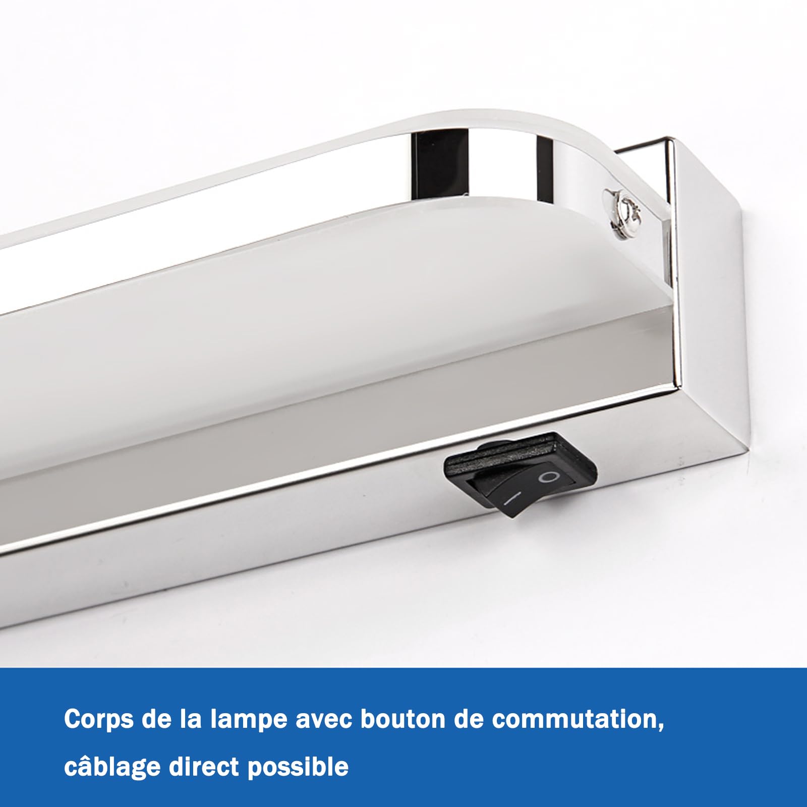 Lampe de miroir de salle de bain, murale, en acier inoxydable, 42 cm, 9 W, 230 V, blanc naturel, 4000 K, étanche IP44, blanc neutre