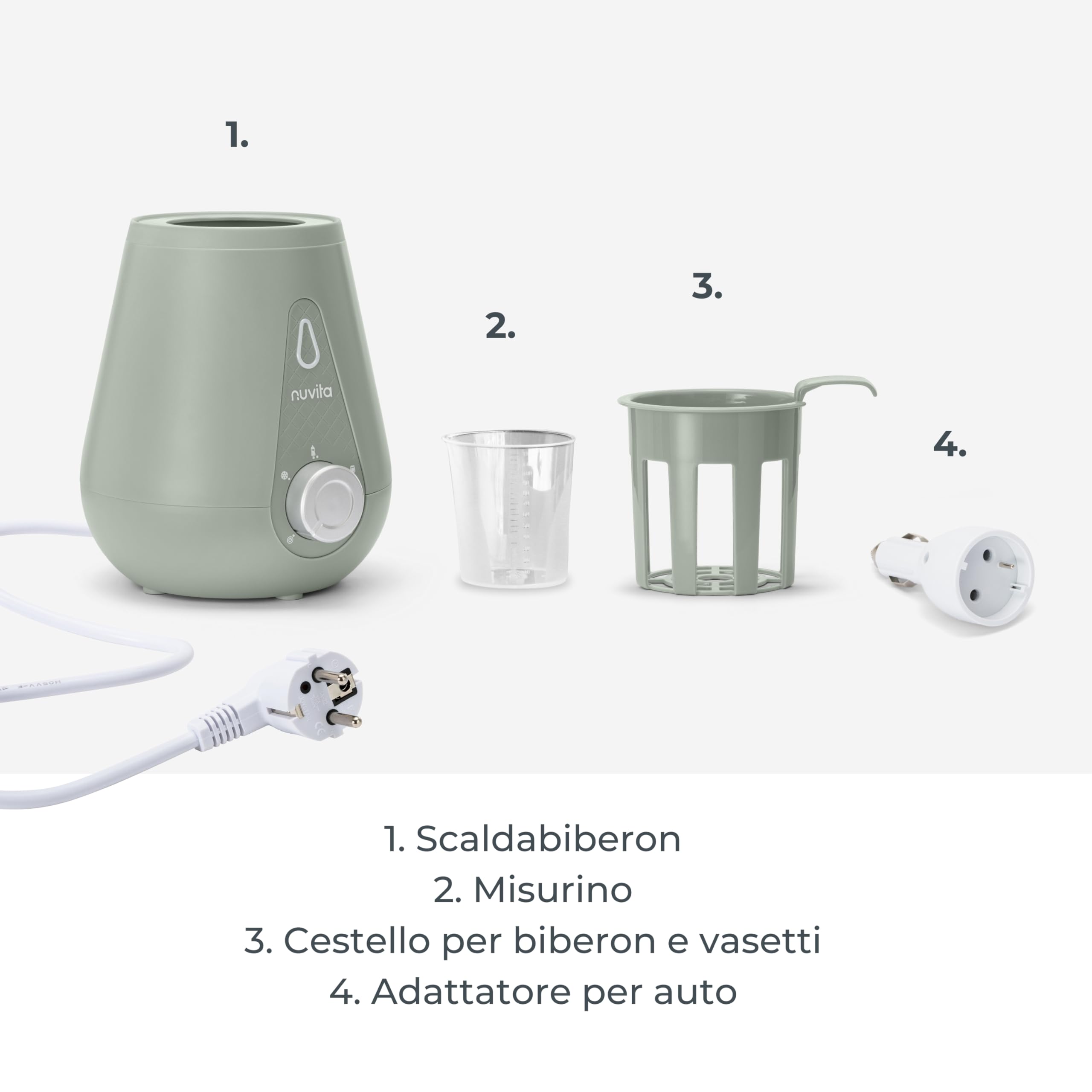 Nuvita 1165 | Scalda Biberon Neonato Casa e Auto | Scaldabiberon da Viaggio | Scaldabiberon Veloce | Scalda Latte Neonato | Scalda Pappa Neonato | Riscalda Alimenti - Sage Green