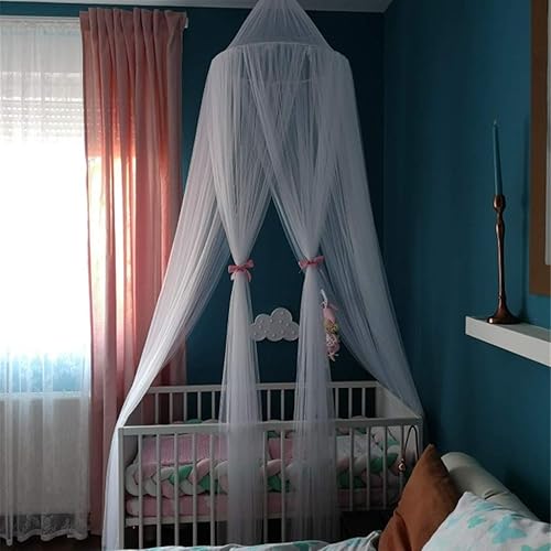 Miniatura 14 de OldPAPA Toldo de cama para niñas, toldo de cama de princesa, mosquitera, cuarto de bebé, decoración de sala de juegos, cúpula de malla de hilo de