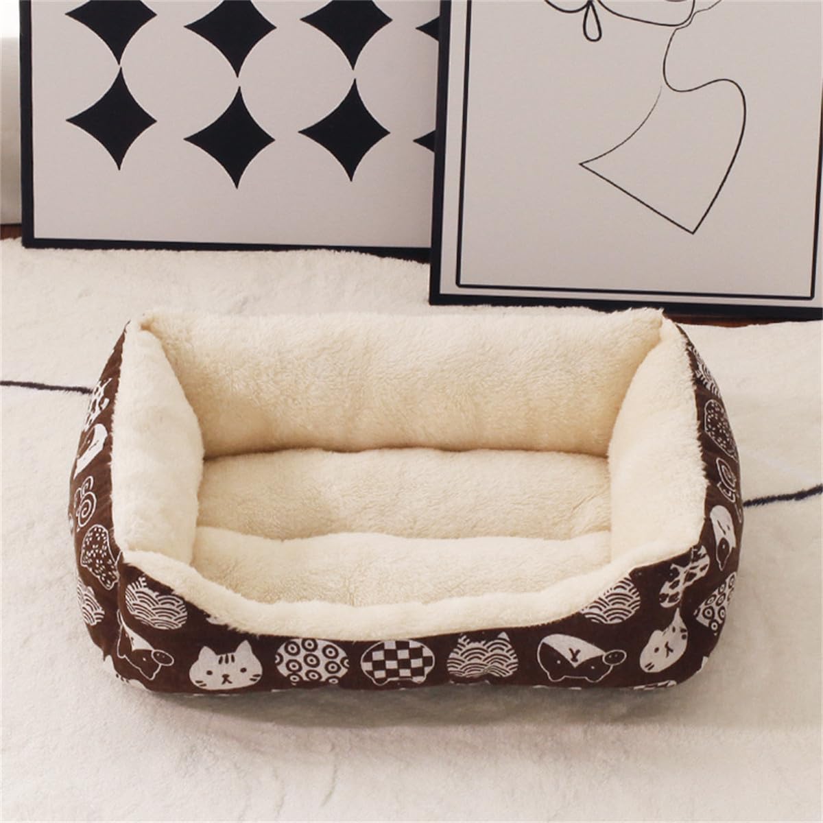 Odot Donut Dog Bed, Small Medium Large size Dogs, Washable Pet Bed for Cat Puppy Crate, Calming Dog Sofa, Soft and Fluffy, Non-Slip (Cat Cafe,M)