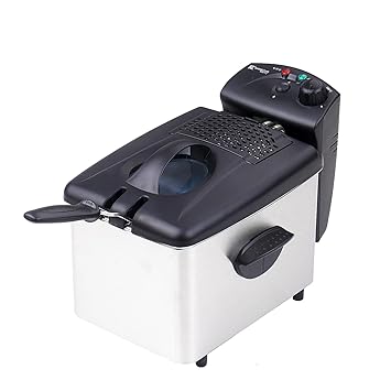 Electric Immersion Deep Fryer Frying Basket Detachable Lid with View Window Single Oil Tank Brushed Stainless Steel Hot Oil Cooker for Home Use EU Plug Silver-POOWE