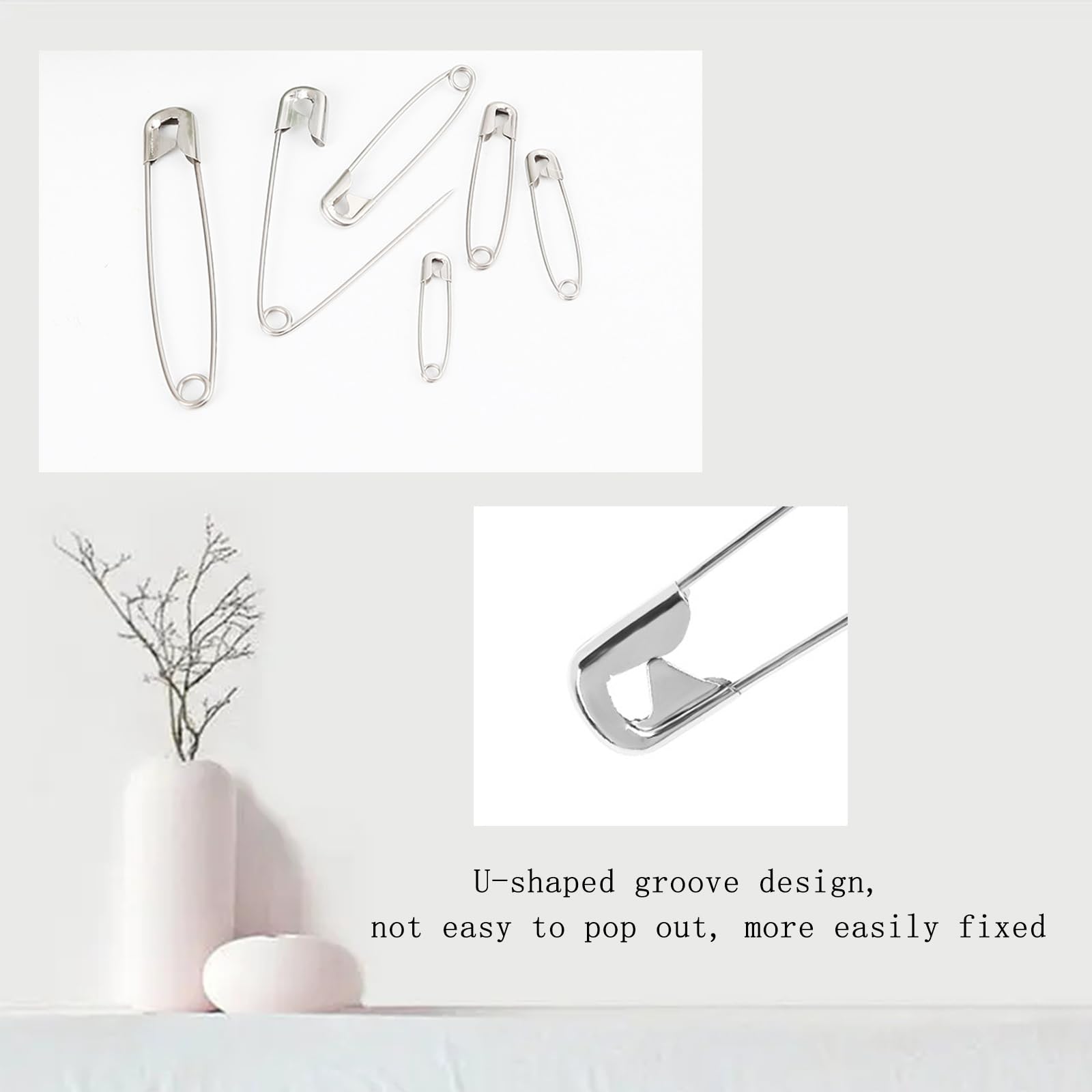Épingles à Nourrice 250 Pièces - 6 Tailles Assorties Anti-Rouille Avec Boîte De Rangement - Argent