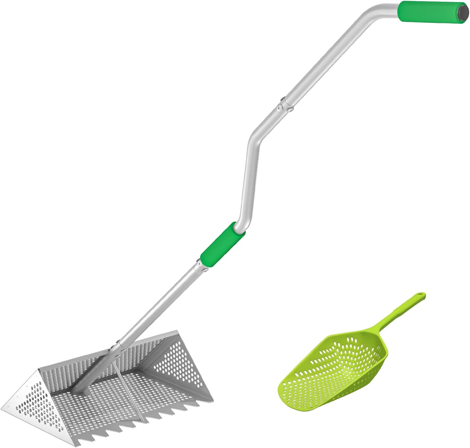Evcitn Sand Flea Rake Pro | 55’’ Ergonomic Handle | Large 16’’ Basket with Sharp Teeth | Heavy Duty Commercial Fishing Grade Rakes Include Sand Colander Scoop