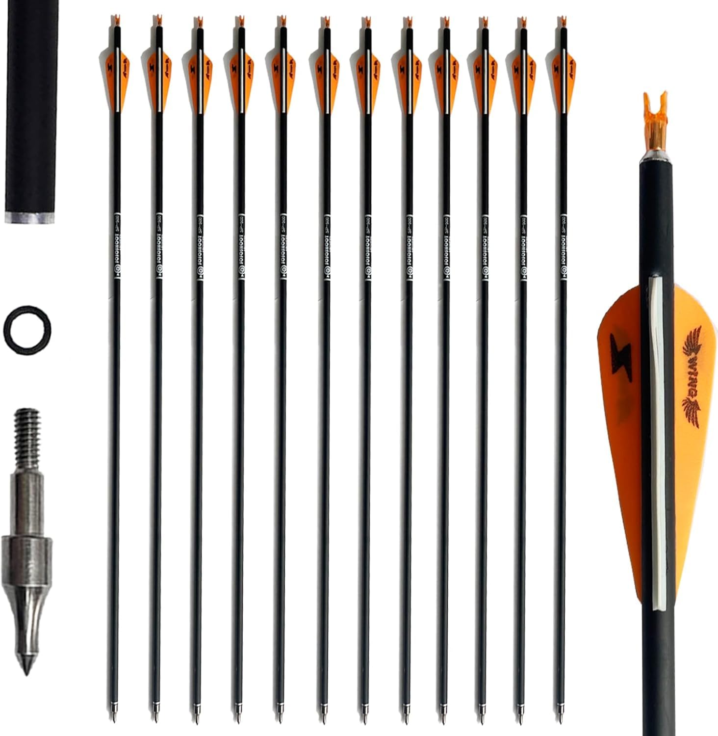 biubiusot 30Inch Carbon Arrow Archery Hunting Targeting Arrows with Removable Tips for Archery Compound & Recurve Bow & Traditional Bow Target Practice Shooting (12, Orange)
