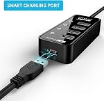 Atolla USB moyeu 3.0 Propulsé, USB Fendeur 4 Super vitesse du port USB 3.0 Prolongation + 1 Port de recharge, avec interrupteur indépendant et 5V / 3A AC Adaptateur