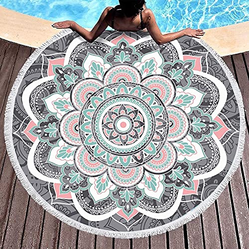 Livilan Round Boho Bohemian Mandala Beach Towel,Thick Microfiber Cute Circular Quick Drying Sand Free Beach Towel, Circle Towel Hippie Gifts For Women, 59 Inches Madiation Tapestry With Tassels #TOP1