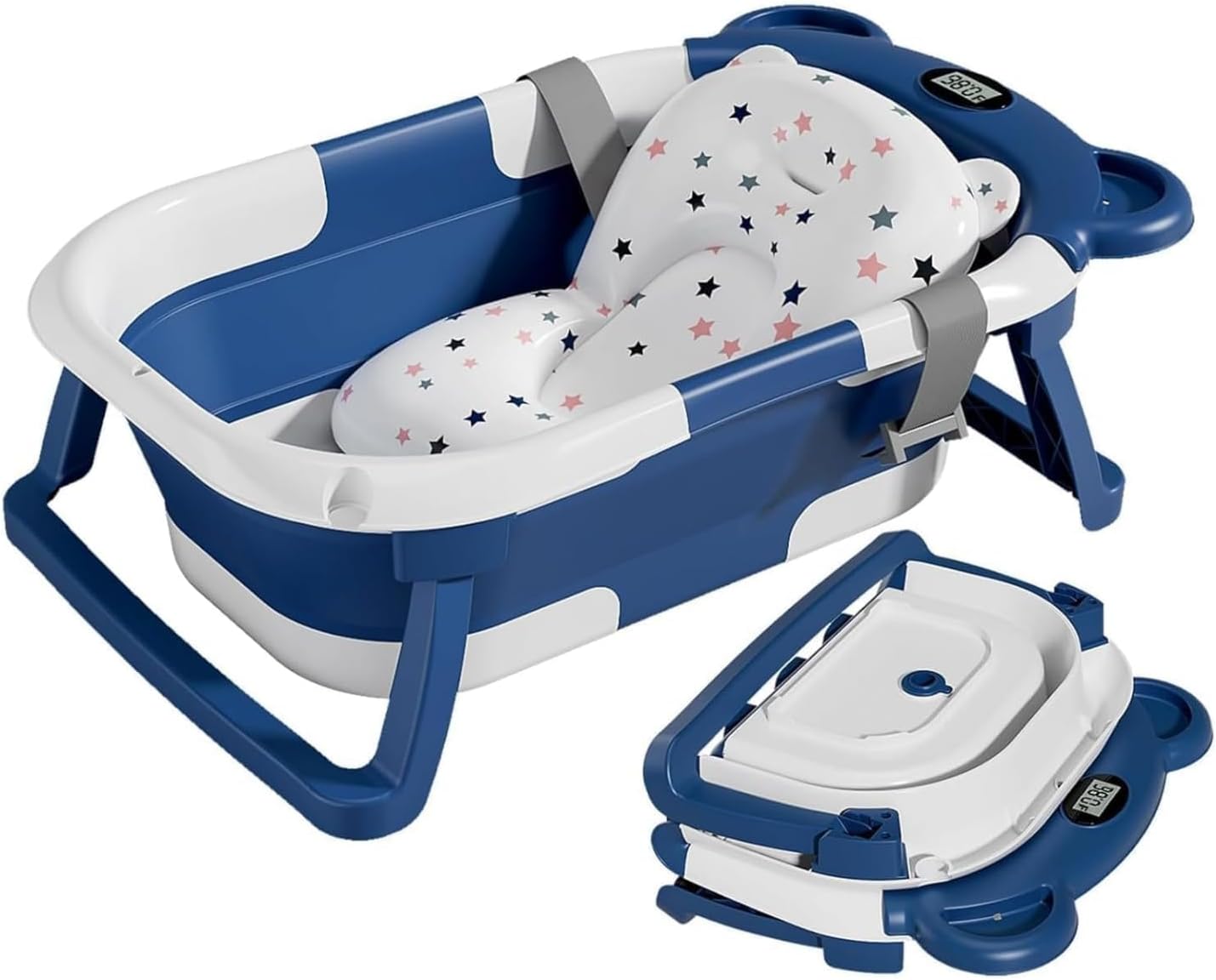 CENXIFoldable Baby Bathtub Collapsible Bath tub for Newborn to Toddler with Soft Bath Cusion,Portable Travel Bathtub with Drain Hole,Easy to Store(Blue)